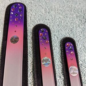 🆕SET OF 3 Czech Crystal Purple & Pink Nail Files-W/PINK & PURPLE SWAROVSKI CRYS